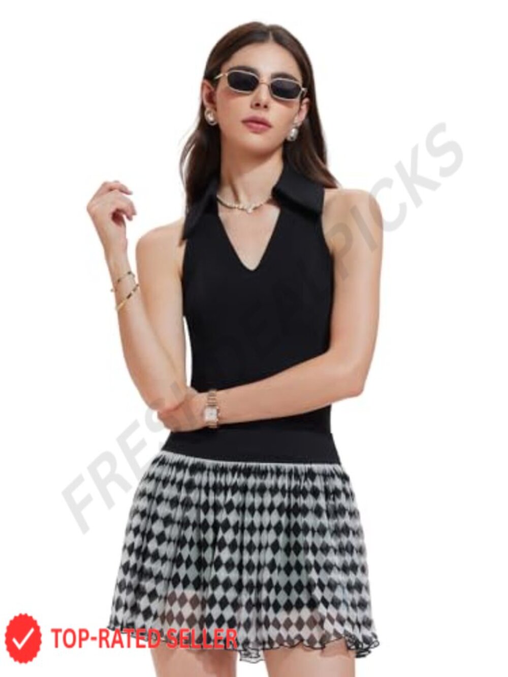 2 Piece Tennis Skirt Set Sleeveless Top Golf Pickleball Skort 4 Pockets